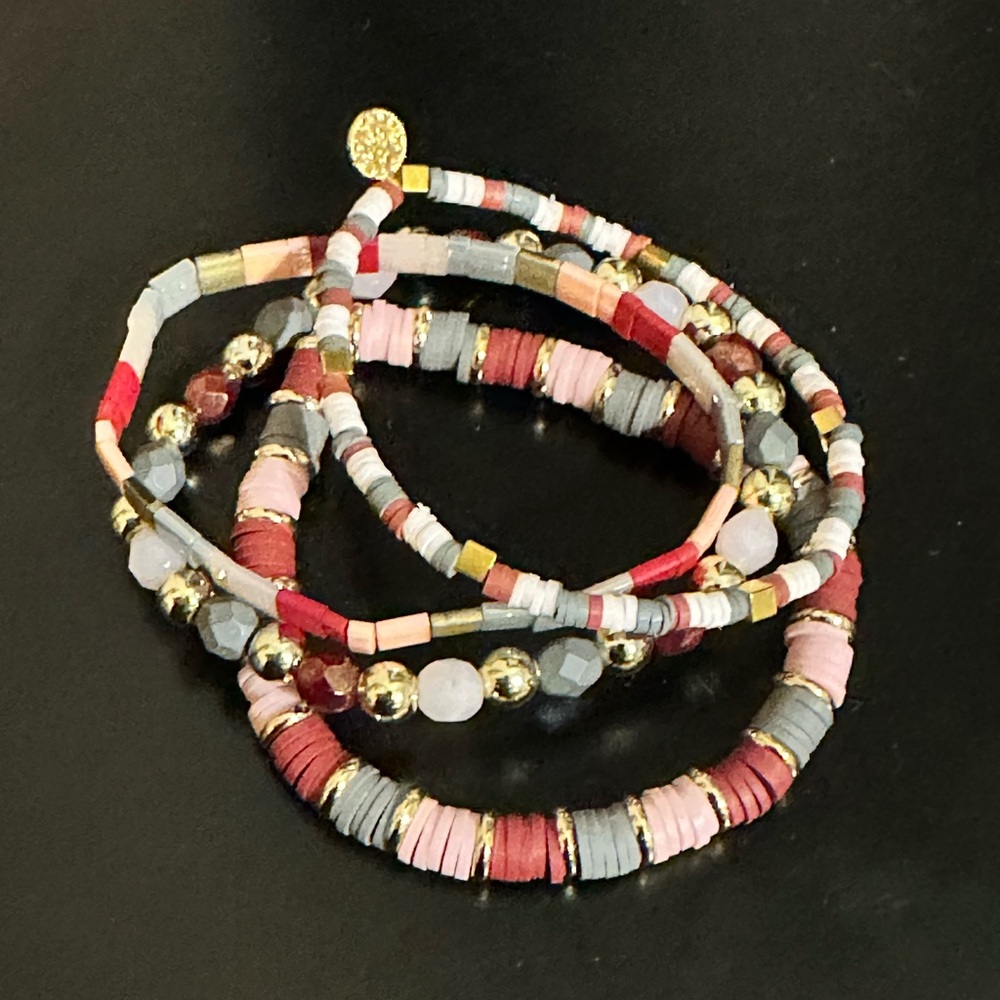 Burgundy Gray Pink and Gold Bracelets